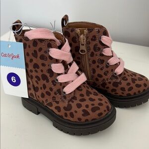 Cat & Jack Kids' Brown Leopard Boots with Pink Laces